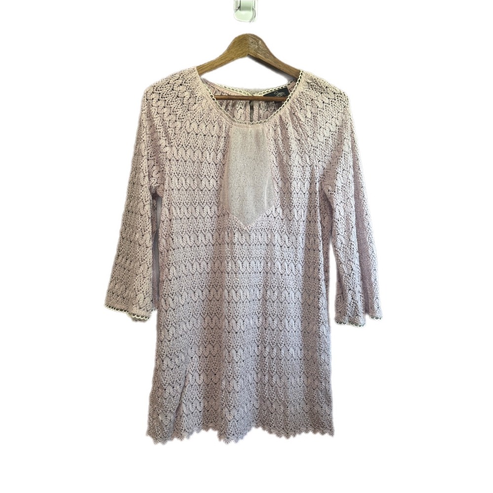 Suzanne Betro Crochet Lace Dress Womens S Lavender Excellent Boho Mesh Bib